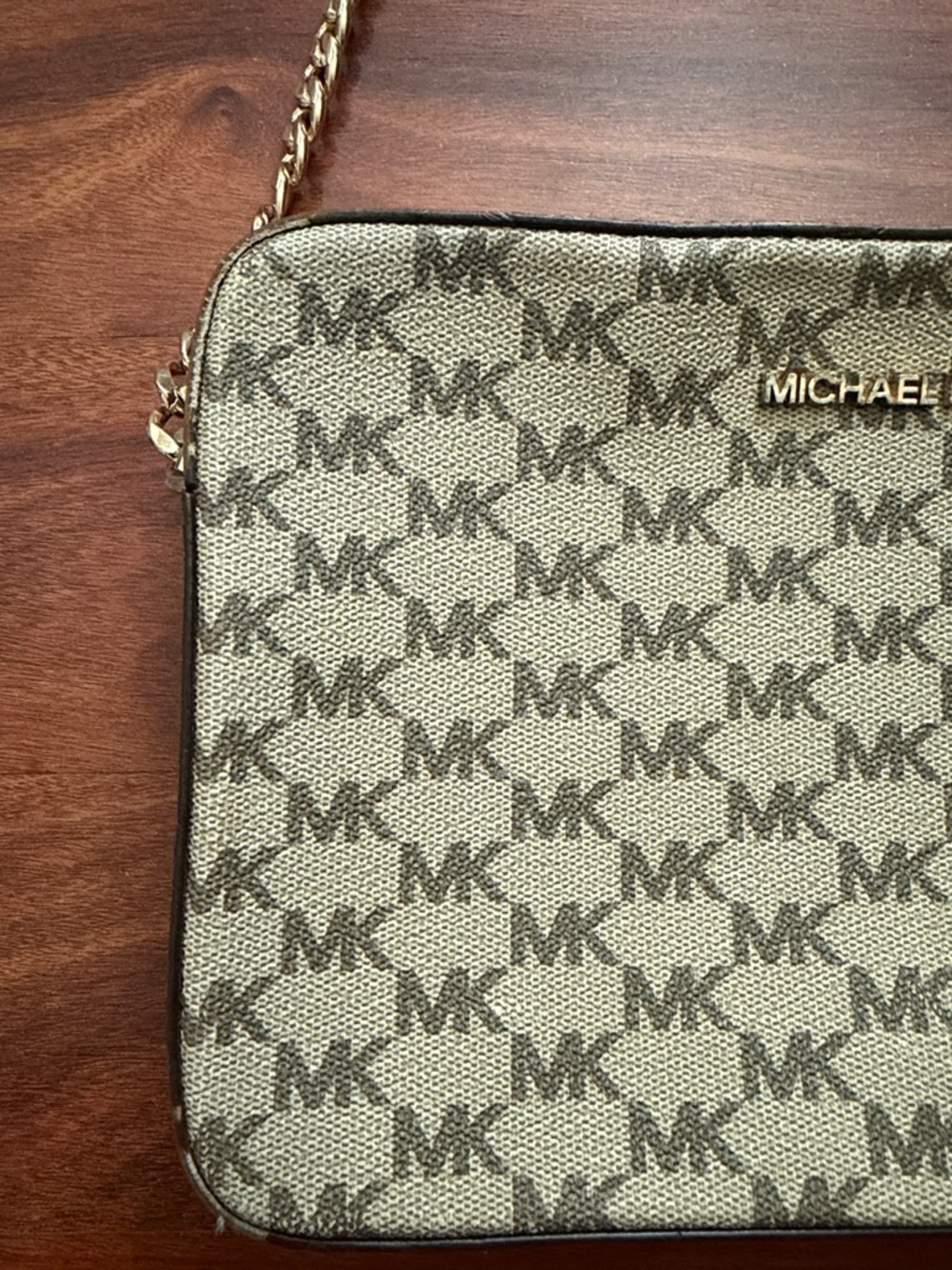 Michael Kors Beige Brown Signature MK Crossbody Bag - Picture 6 of 17